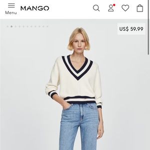 Brand new, never worn.Tags on.Thick sweater from Mango. White with navy detail.